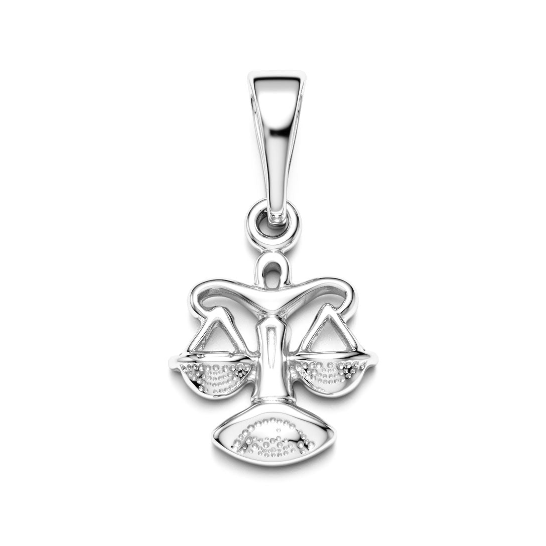 Silver-tone Libra pendant with open scales and finely dotted pans