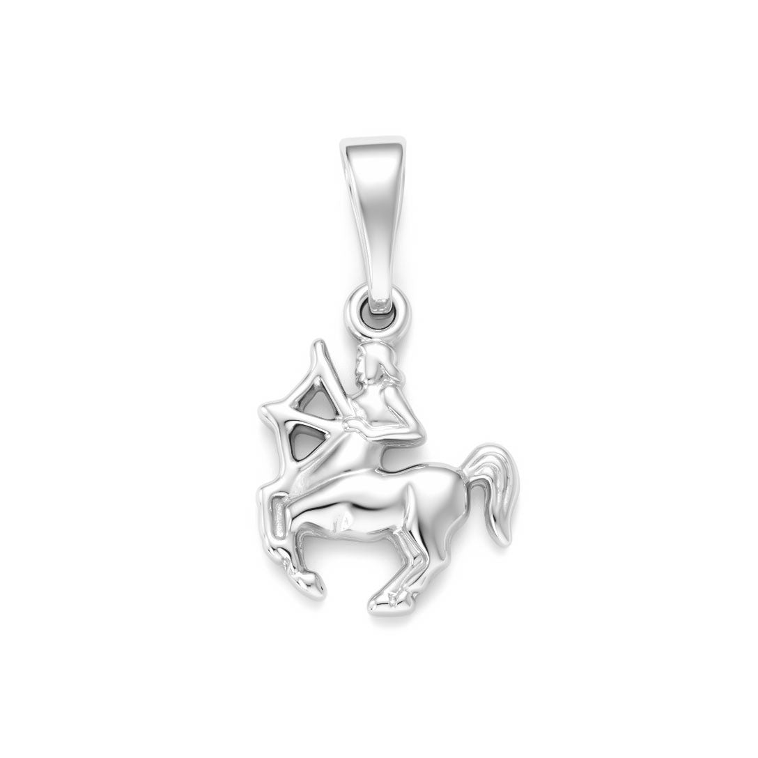 Sagittarius pendant with a centaur and bow motif, smooth silver-tone surface