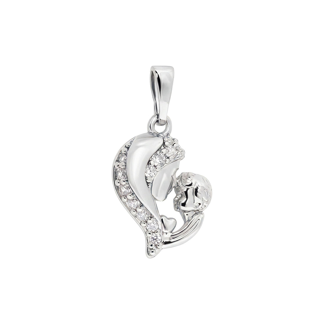 Silver | Platinum-plated heart pendant with a mother and child motif