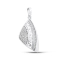 Asymmetric pendant with Greek key ornament, pavé cubic zirconia, platinum-plated, on white