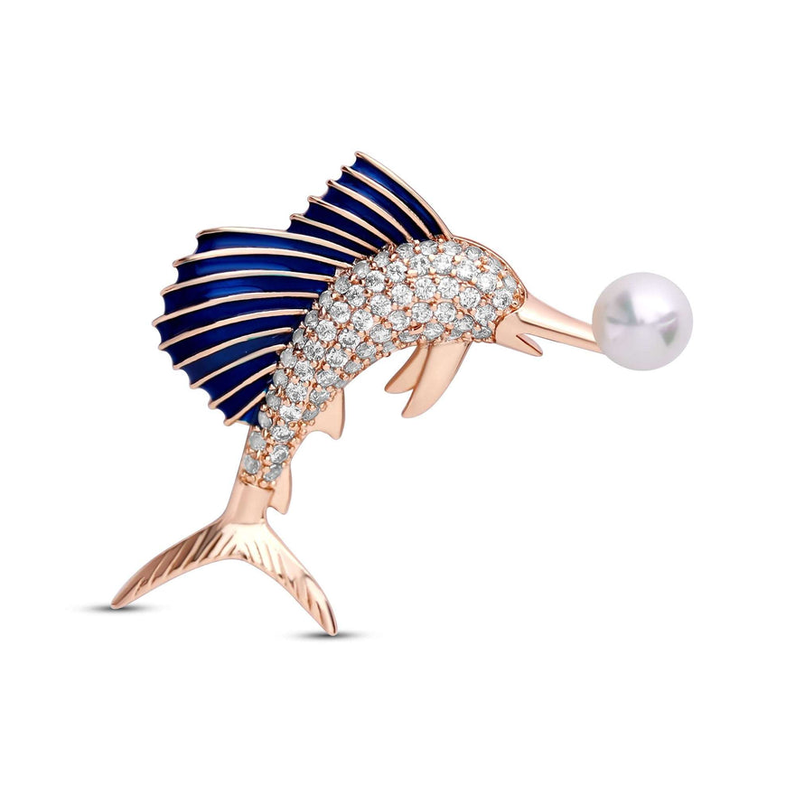 Blue enamel fish brooch, 35 mm