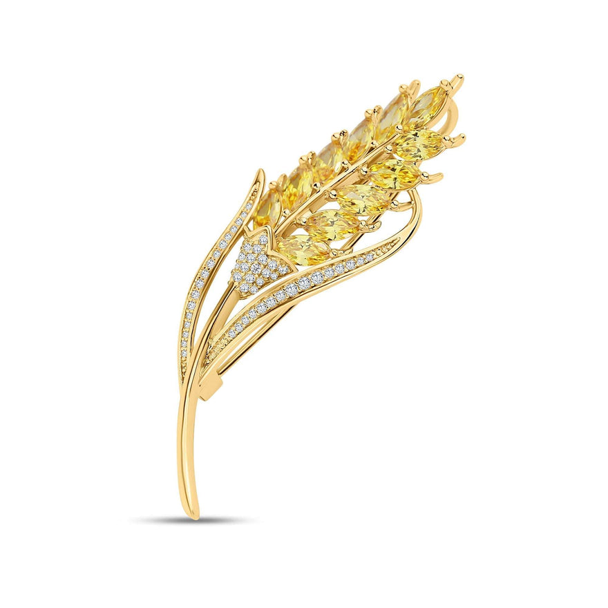 Wheat ear brooch with yellow crystals