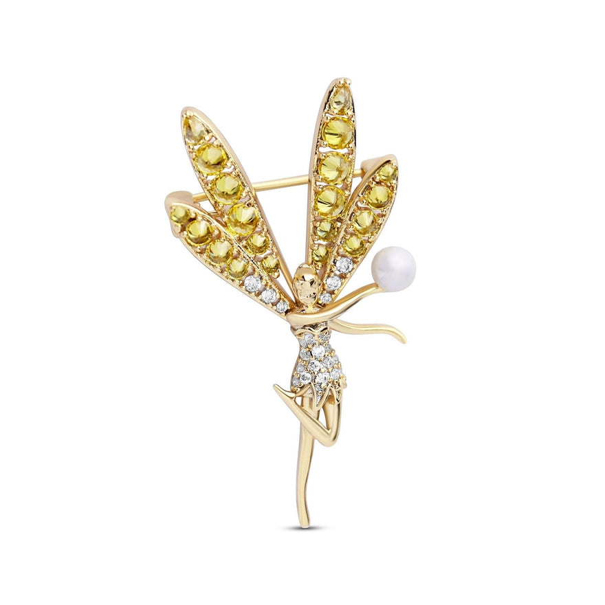 Winged fairy brooch with a pearly bead