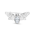 Silver-tone bee brooch with openwork wings and a large clear teardrop stone