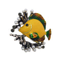 Fish brooch with yellow enamel, faux pearls and silver-tone coral