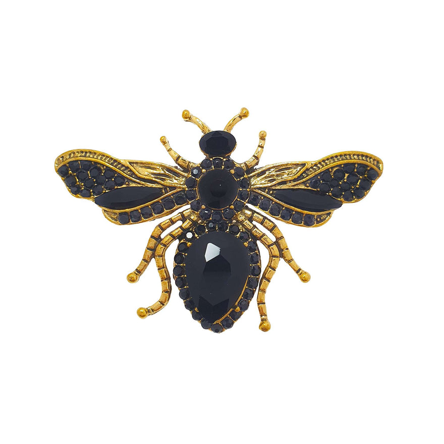 Bee brooch with black crystal wings