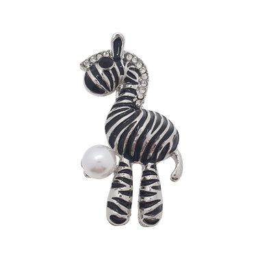 Striped zebra brooch with a faux pearl