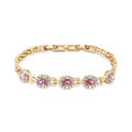 Gold-plated bracelet with five oval pink stones in crystal frames and an adjustable chain