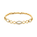 Gold-plated bracelet with hexagonal links and geometric elements set with white cubic zirconia