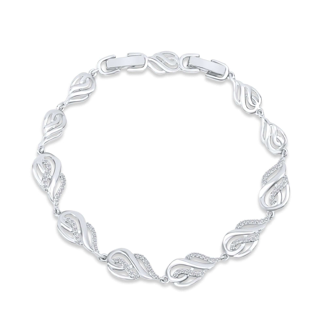 Wave-link cubic zirconia bracelet