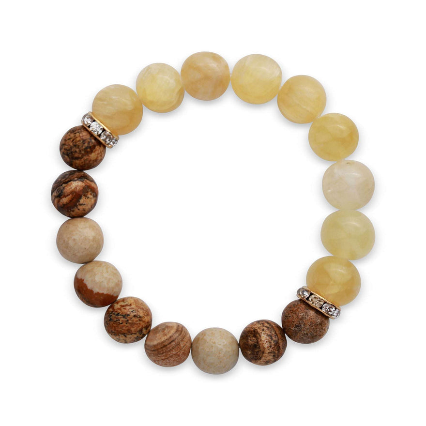 Yellow selenite and jasper bracelet