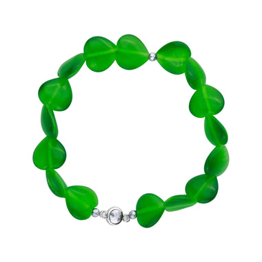 Green cat's eye heart bracelet, 16 cm
