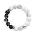 Bracelet of white howlite and black-brown nephrite beads with crystal-set spacers