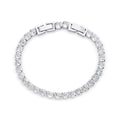 Silver-tone tennis bracelet with a row of clear stones and a box clasp