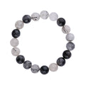 Tourmalinated quartz bracelet, clear beads with black tourmaline streaks inside