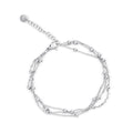 Three-layer silver-tone chain bracelet with beads, lobster clasp and extender