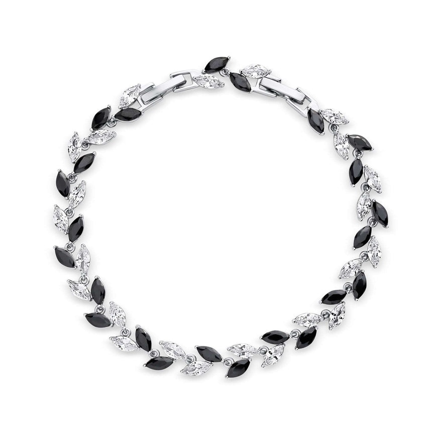 Black and clear leaf tennis bracelet