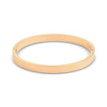 Gold-plated ribbed bangle with a mechanical clasp, viewed from above