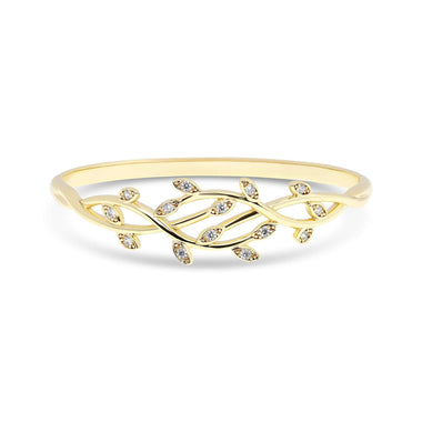 Leaf branch bangle with cubic zirconia