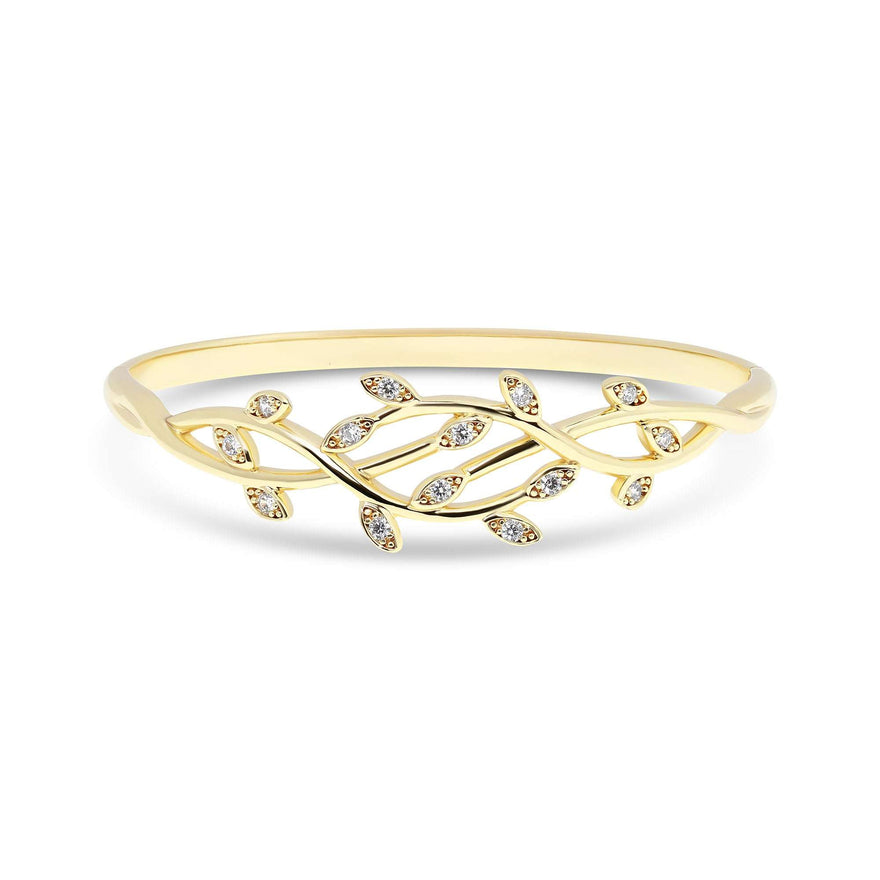 Leaf branch bangle with cubic zirconia