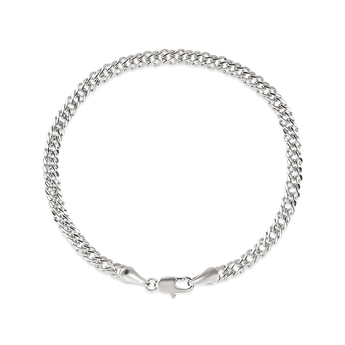 Platinum-plated Rombo chain bracelet with a lobster clasp on white
