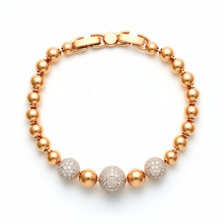 Polished bead bracelet with pavé balls