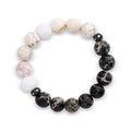 Bracelet of Chinese white nephrite and dark patterned stone beads with cubic zirconia spacers
