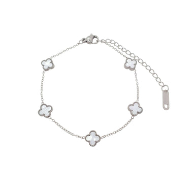Silver-tone white clover bracelet