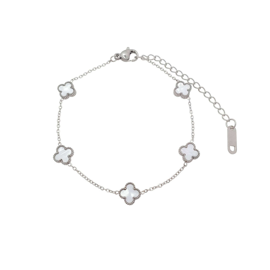 Silver-tone white clover bracelet