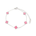 Bracelet with five pink clovers, a lobster clasp and an extension chain