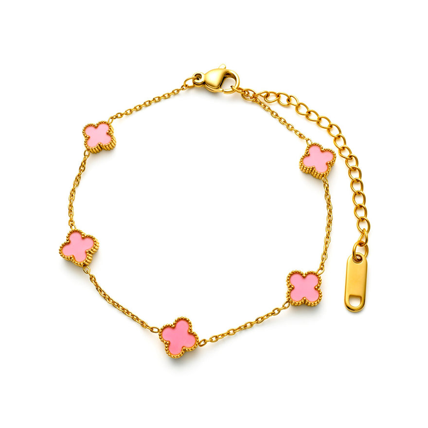 Pale pink clover bracelet, 17–22 cm