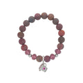 Matte agate bead bracelet with violet crystals and a silver-tone coffee cup charm
