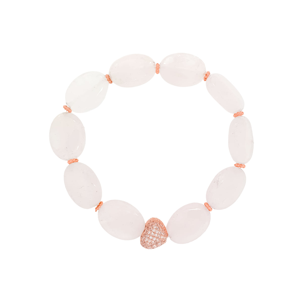 Natural quartz bracelet with pale oval beads and rose gold-tone cubic zirconia heart