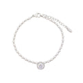 Faux pearl bracelet with a round silver-tone cubic zirconia and adjustable chain