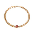 Gold-tone curb chain bracelet with a red cubic zirconia set in the links