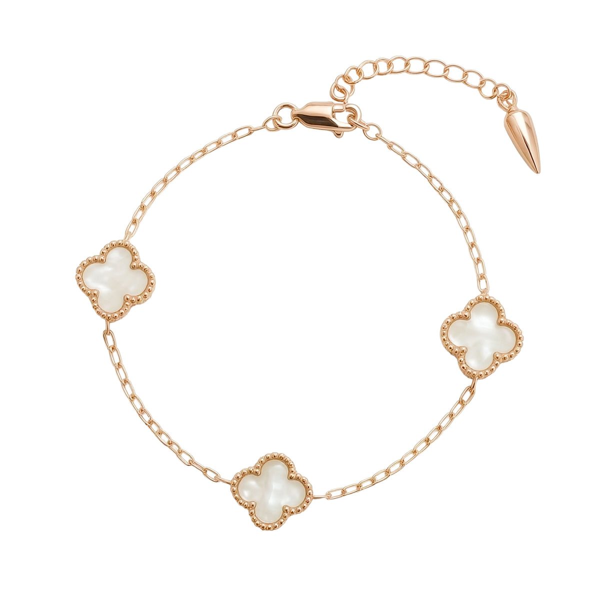 Fine gold-plated chain bracelet with white decorative clover elements