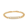 Gold-plated chain bracelet with a wide centre plate fully covered in sparkling crystals