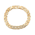 Gold-plated flat link bracelet with a row of cubic zirconia and a locking clasp