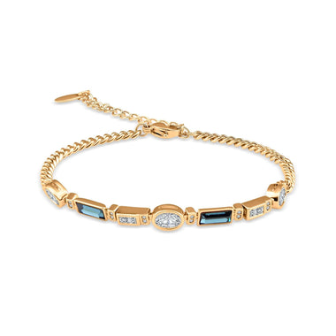 Curb chain bracelet with blue crystals