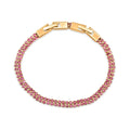 Two-row pink crystal bracelet in a gold-plated setting with a rectangular clasp