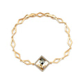 Gold-plated bracelet with rhombus links and a square champagne Swarovski crystal in the centre