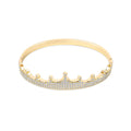 Rigid crown-shaped bangle with white cubic zirconia and gold plating