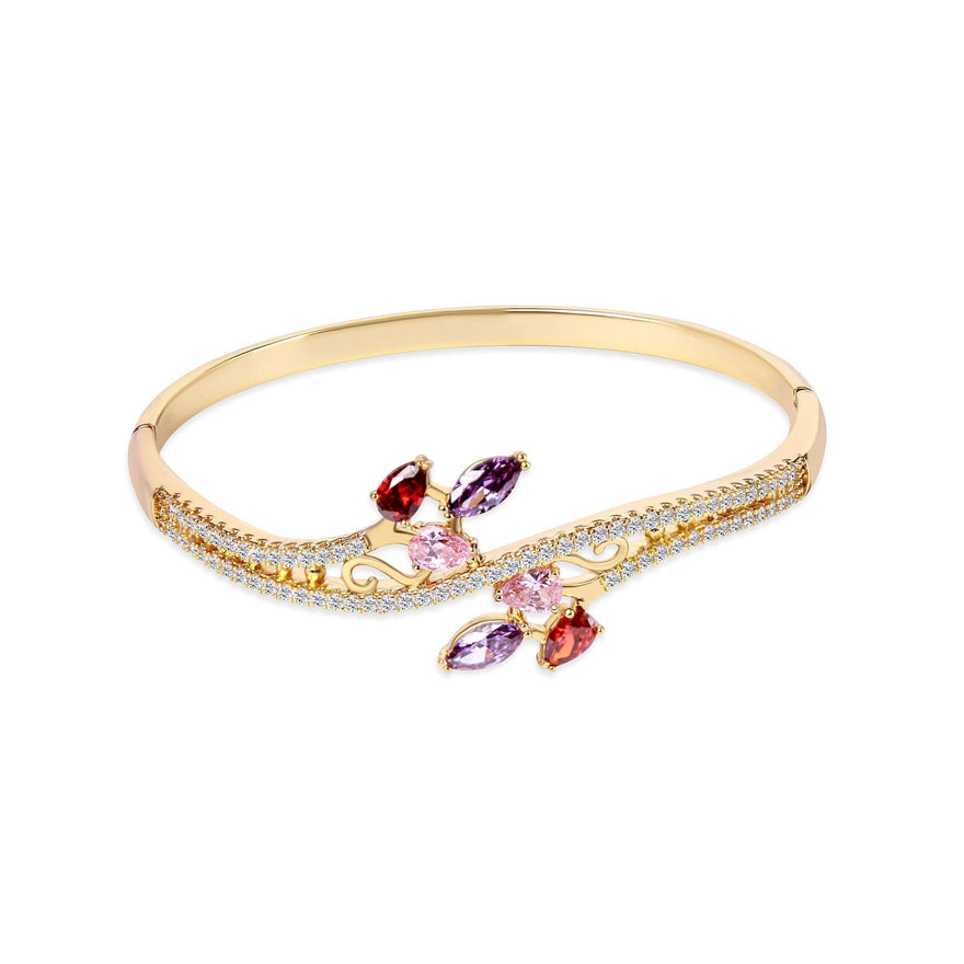 Leaf-motif bangle with coloured stones