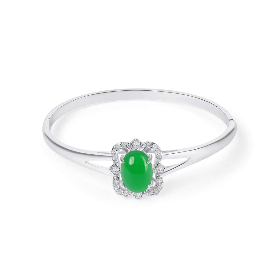Oval green stone halo bangle, 17.5 cm