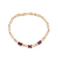 Gold-plated women's bracelet with heart links, violet stones and sparkling cubic zirconia