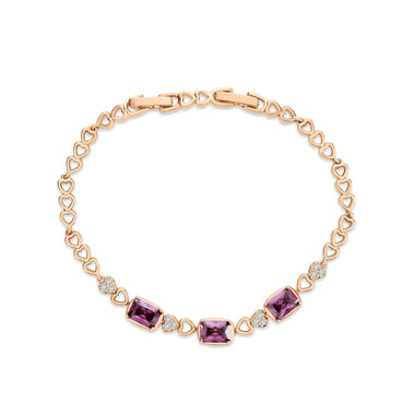 Heart link bracelet with violet stones