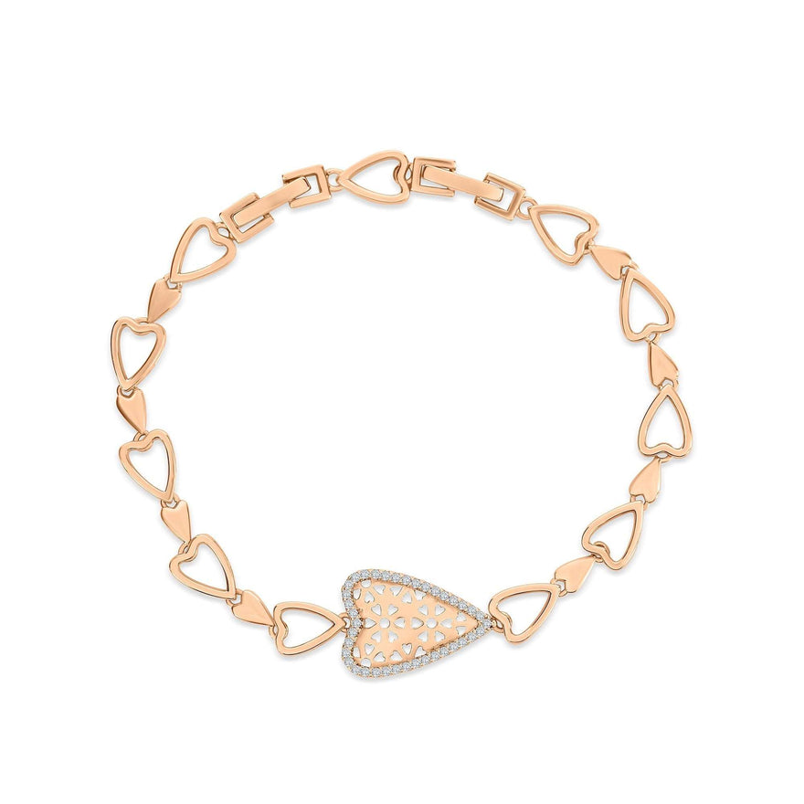 Heart link bracelet with cubic zirconia