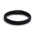 Black braided faux leather bracelet with a black magnetic clasp