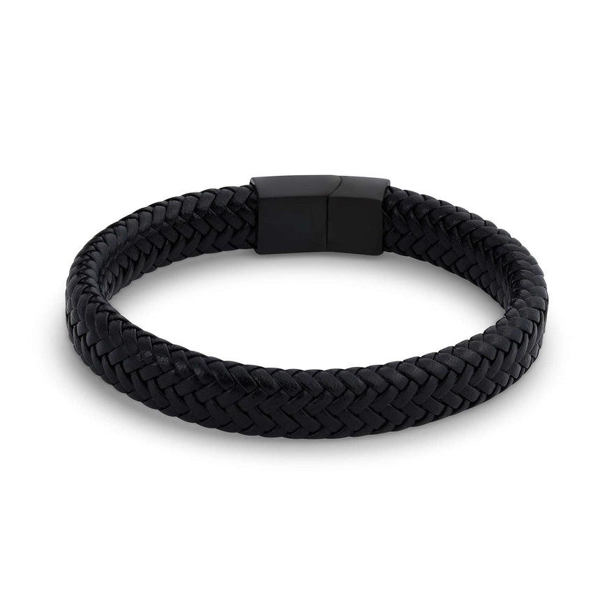 Black braided faux leather bracelet