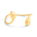 Open gold-plated bangle with smooth teardrop ends and a flowing line on white